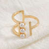 Simple Retro Geometric Pearl Open Ring In Alloy With Pearl Inlay Fashion Adjustable Unisex Statement Ring