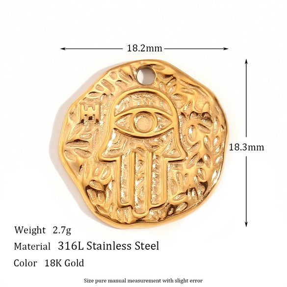 Simple Retro Geometric Stainless Steel Jewelry Accessories 18K Gold Plated Hammered Sun Moon Pendant