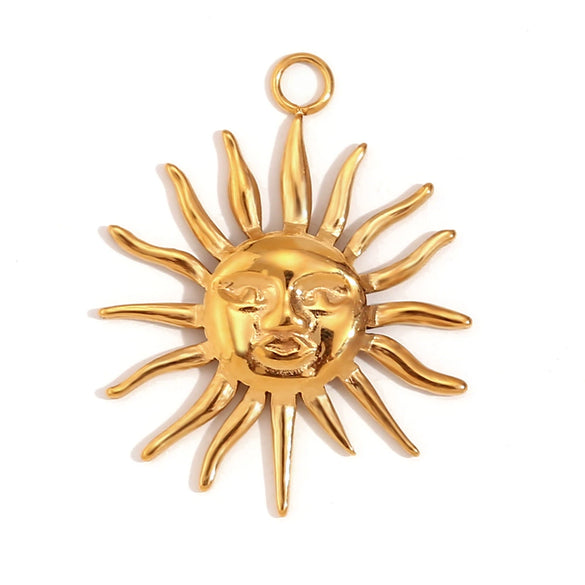 Simple Retro Geometric Stainless Steel Jewelry Accessories 18K Gold Plated Hammered Sun Moon Pendant
