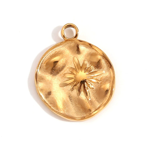 Simple Retro Geometric Stainless Steel Jewelry Accessories 18K Gold Plated Hammered Sun Moon Pendant