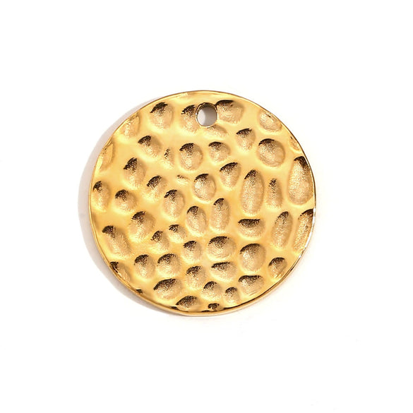 Simple Retro Geometric Stainless Steel Jewelry Accessories 18K Gold Plated Hammered Sun Moon Pendant