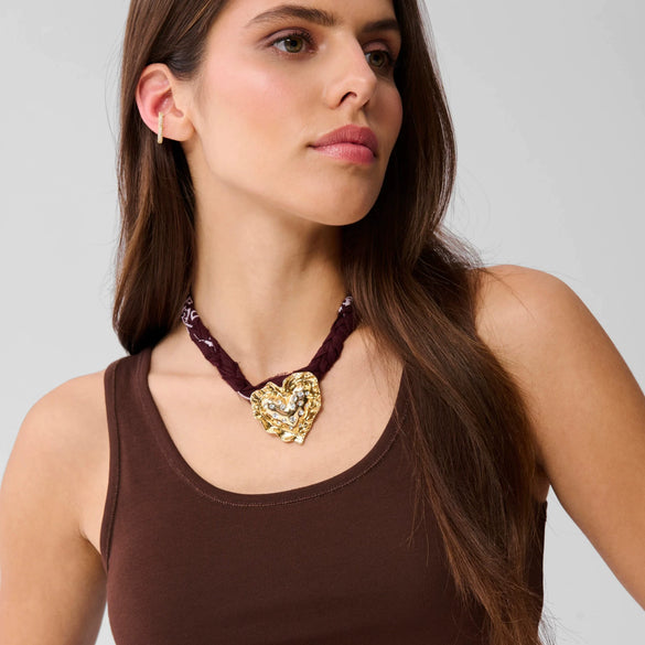 Simple Retro Heart Copper Necklace Set With Diamonds