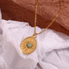 Simple Retro Jewelry Stainless Steel And Titanium Steel Oval Sun Natural Stone Pendant Necklace With Geometric Pattern And Electroplating For Women