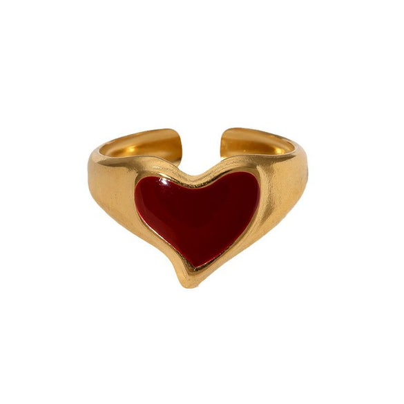 Simple Retro Joker Love Heart Gold Plated Stainless Steel Ring
