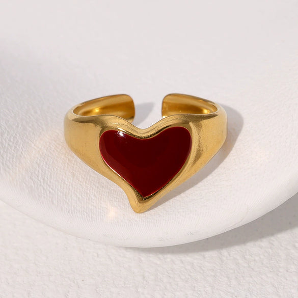 Simple Retro Joker Love Heart Gold Plated Stainless Steel Ring