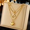 Simple Retro Multilayer Chain Love Round Pendant Necklace In Stainless Steel With Electroplating Treatment