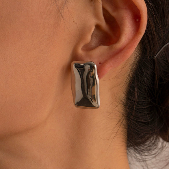 Simple Retro Rectangular Women's Earrings In Stainless Steel With Geometric Pattern And Electroplating