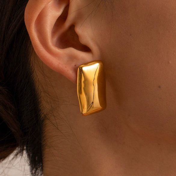 Simple Retro Rectangular Women's Earrings In Stainless Steel With Geometric Pattern And Electroplating