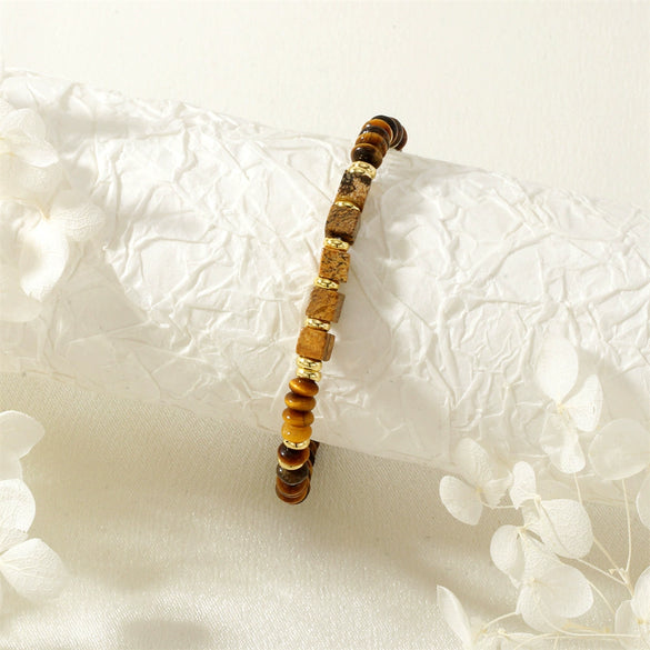 Simple Retro Semi Precious Stone Necklace With Geometric Pattern Handmade For Women