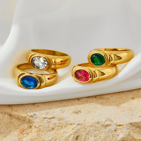 Simple Retro Style Finger Ring Stainless Steel Color Vacuum Plating Inlay Color Zircon For Women
