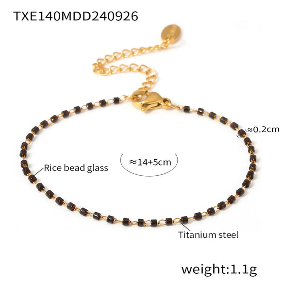 Simple Rice Bead Glass Titanium Steel Jewelry Set With Electroplating For Women Bracelet And Necklace