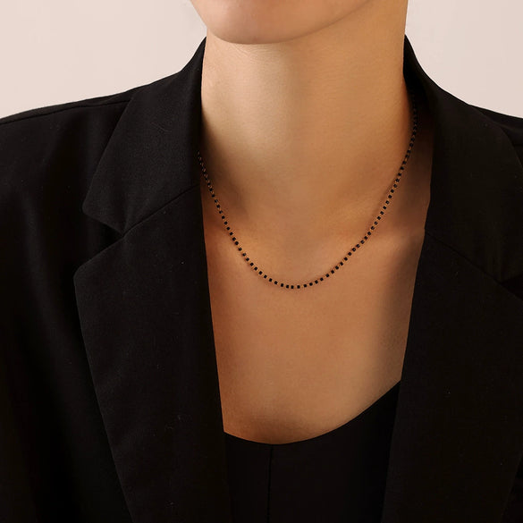 Simple Rice Bead Glass Titanium Steel Jewelry Set With Electroplating For Women Bracelet And Necklace
