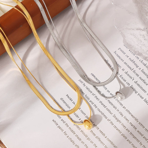 Simple Round Bead Stainless Steel Collarbone Necklace Multi Layer Stacked Geometric Design Electroplated Women's Fashion Jewelry