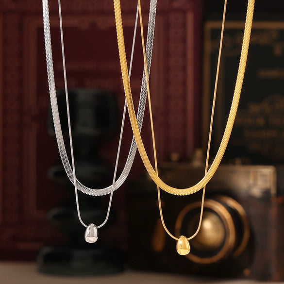 Simple Round Bead Stainless Steel Collarbone Necklace Multi Layer Stacked Geometric Design Electroplated Women's Fashion Jewelry