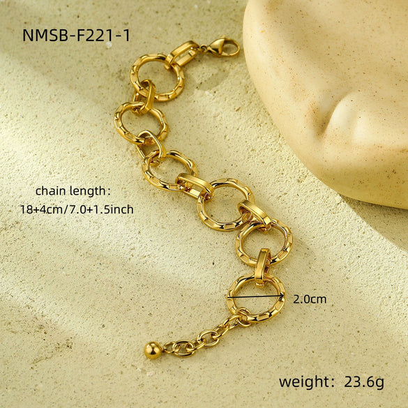 Simple Round Titanium Steel And Stainless Steel Necklace And Bracelet Set For Women With Electroplating Design