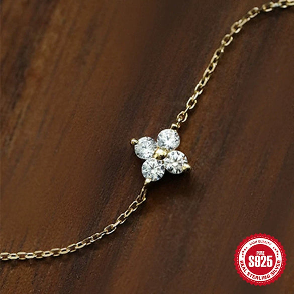 Simple S925 Silver Goldplated Women's Mini Fourleaf Clover Bracelet With Electroplating Treatment
