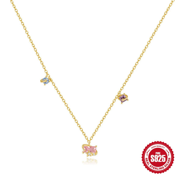 Simple S925 Silver Ins Style Candy Star Necklace With Colorful Zircon O Chain Electroplated