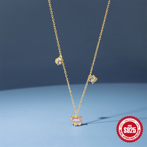 Simple S925 Silver Ins Style Candy Star Necklace With Colorful Zircon O Chain Electroplated