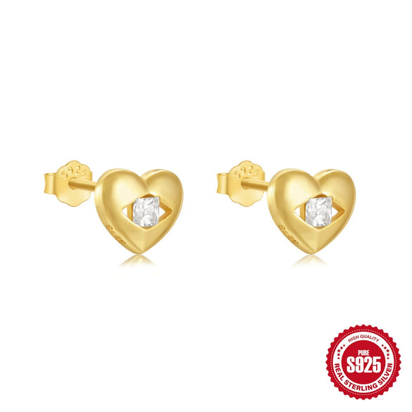 Simple S925 Silver Stud Earrings With Stars Moon Diamond Smiling Face Geometric Design Electroplated For Women
