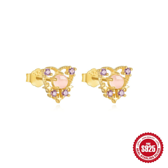 Simple S925 Silver Stud Earrings With Stars Moon Diamond Smiling Face Geometric Design Electroplated For Women
