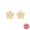 Simple S925 Silver Stud Earrings With Stars Moon Diamond Smiling Face Geometric Design Electroplated For Women
