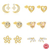 Simple S925 Silver Stud Earrings With Stars Moon Diamond Smiling Face Geometric Design Electroplated For Women