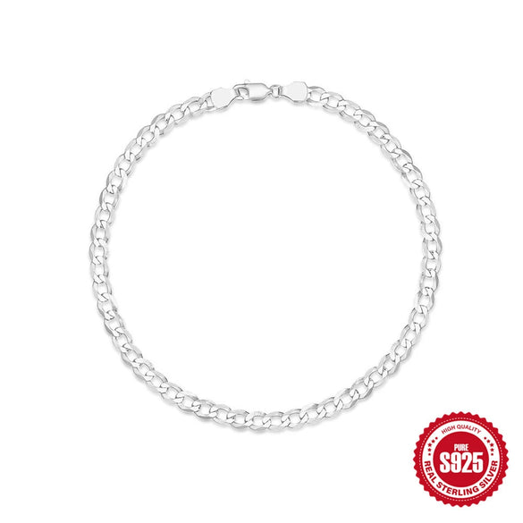 Simple S925 Sterling Silver Basic Matching Cuban Chain Bracelet For Women With Geometric Pattern And Electroplating Treatment