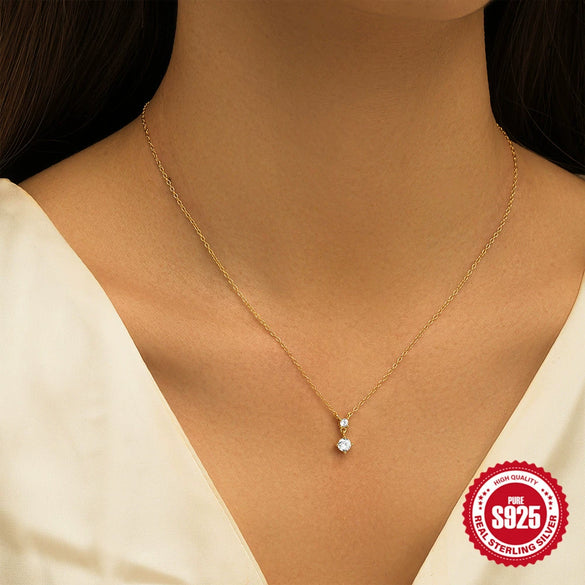 Simple S925 Sterling Silver Classic Four Claw Diamond Geometric O Shaped Chain Women's Collarbone Necklace With Electroplating