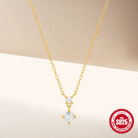 Simple S925 Sterling Silver Classic Four Claw Diamond Geometric O Shaped Chain Women's Collarbone Necklace With Electroplating