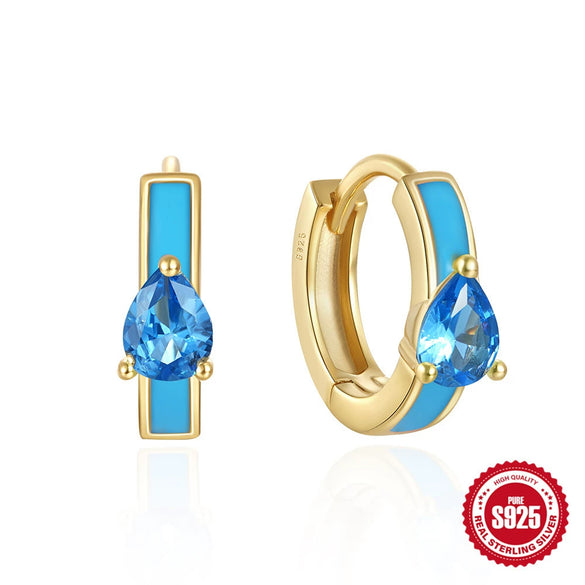 Simple S925 Sterling Silver Colorful Water Drop Shaped Dopamine Drop Oil Earring Buckle Earrings For Women With Geometric Design And Electroplating Treatment