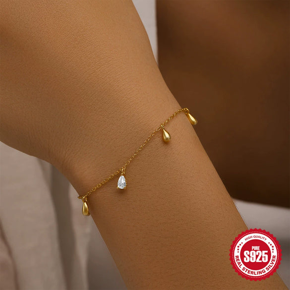 Simple S925 Sterling Silver Drop Diamond Stacked Women's Bracelet With Geometric Design And Electroplating