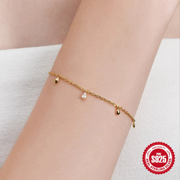 Simple S925 Sterling Silver Drop Diamond Stacked Women's Bracelet With Geometric Design And Electroplating