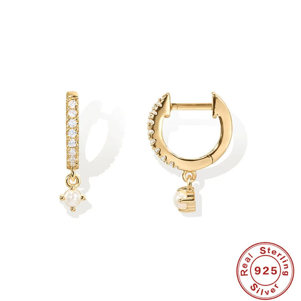 Simple S925 Sterling Silver Elegant Geometric Opal And Pearl Earrings With Four Claw Diamond Embedded