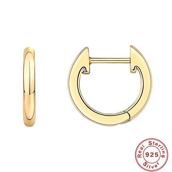 Simple S925 Sterling Silver Geometric Leaves Glitter Luxury Huggie Earrings With Electroplating