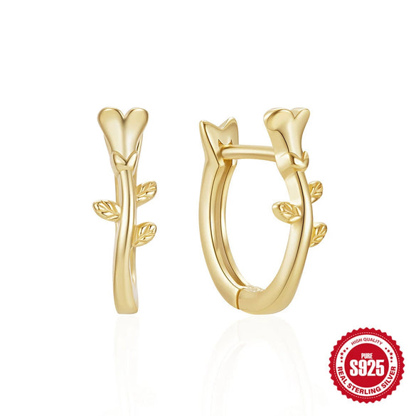 Simple S925 Sterling Silver Geometric Leaves Glitter Luxury Huggie Earrings With Electroplating