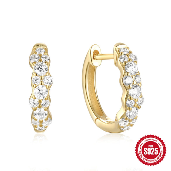 Simple S925 Sterling Silver Geometric Leaves Glitter Luxury Huggie Earrings With Electroplating