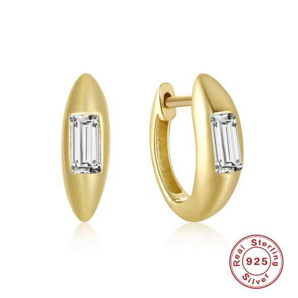 Simple S925 Sterling Silver Geometric Leaves Glitter Luxury Huggie Earrings With Electroplating