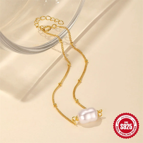 Simple S925 Sterling Silver Geometric Light Luxury Niche Cold Style Unisex Bracelet Necklace With Electroplating Design