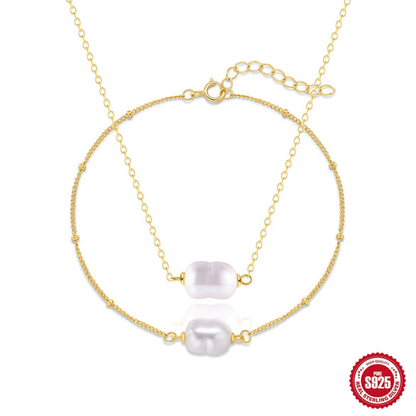 Simple S925 Sterling Silver Geometric Light Luxury Niche Cold Style Unisex Bracelet Necklace With Electroplating Design