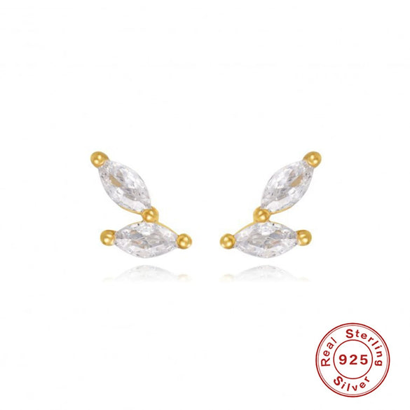 Simple S925 Sterling Silver Geometric Round Horse Eye Diamond Stud Earrings For Women With Inlaid Zircon