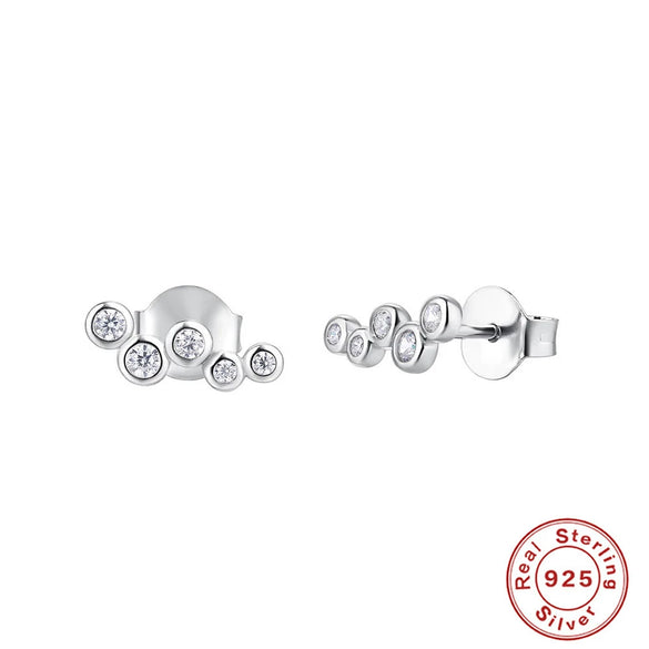 Simple S925 Sterling Silver Geometric Round Horse Eye Diamond Stud Earrings For Women With Inlaid Zircon