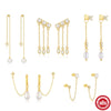 Simple S925 Sterling Silver Geometric Star Diamond Pearl Tassel Chain Earrings For Women