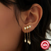 Simple S925 Sterling Silver Geometric Star Diamond Pearl Tassel Chain Earrings For Women