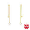 Simple S925 Sterling Silver Geometric Star Diamond Pearl Tassel Chain Earrings For Women