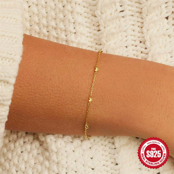 Simple S925 Sterling Silver Glossy Love Folding Unisex Bracelet With Diamond Design