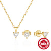 Simple S925 Sterling Silver Heart Shaped Stud Earrings And Necklace Set With O Chain And Electroplating
