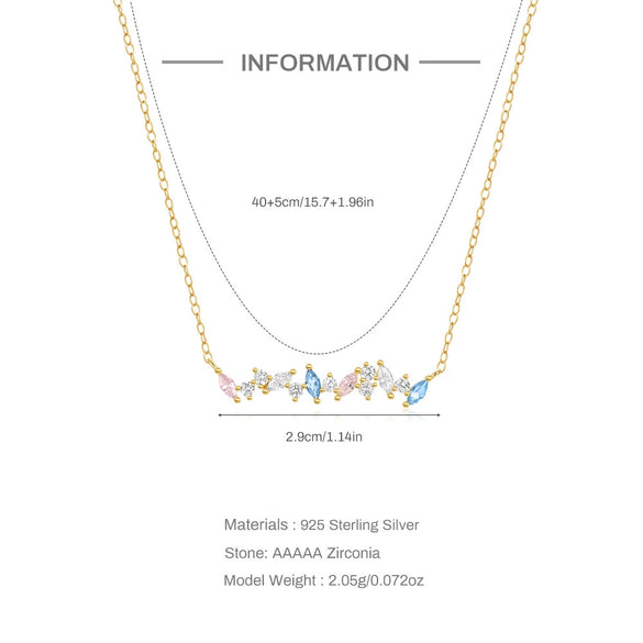 Simple S925 Sterling Silver Horse Eye Color Zircon Pendant Necklace With Geometric Design For Women Electroplated O Chain Stacked Wear