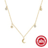Simple S925 Sterling Silver Ins Style Geometric Star Moon Stacked Women's Necklace With Electroplating