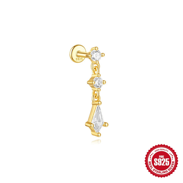 Simple S925 Sterling Silver Kite Zircon Stitching Tassel Piercing Earrings With Electroplating For Women