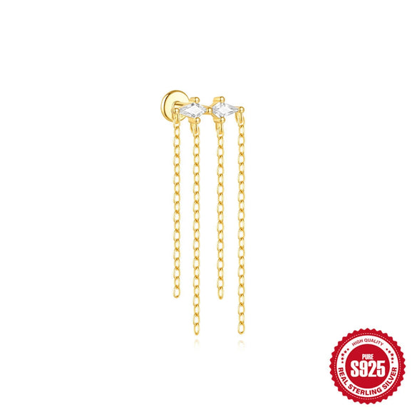 Simple S925 Sterling Silver Kite Zircon Stitching Tassel Piercing Earrings With Electroplating For Women